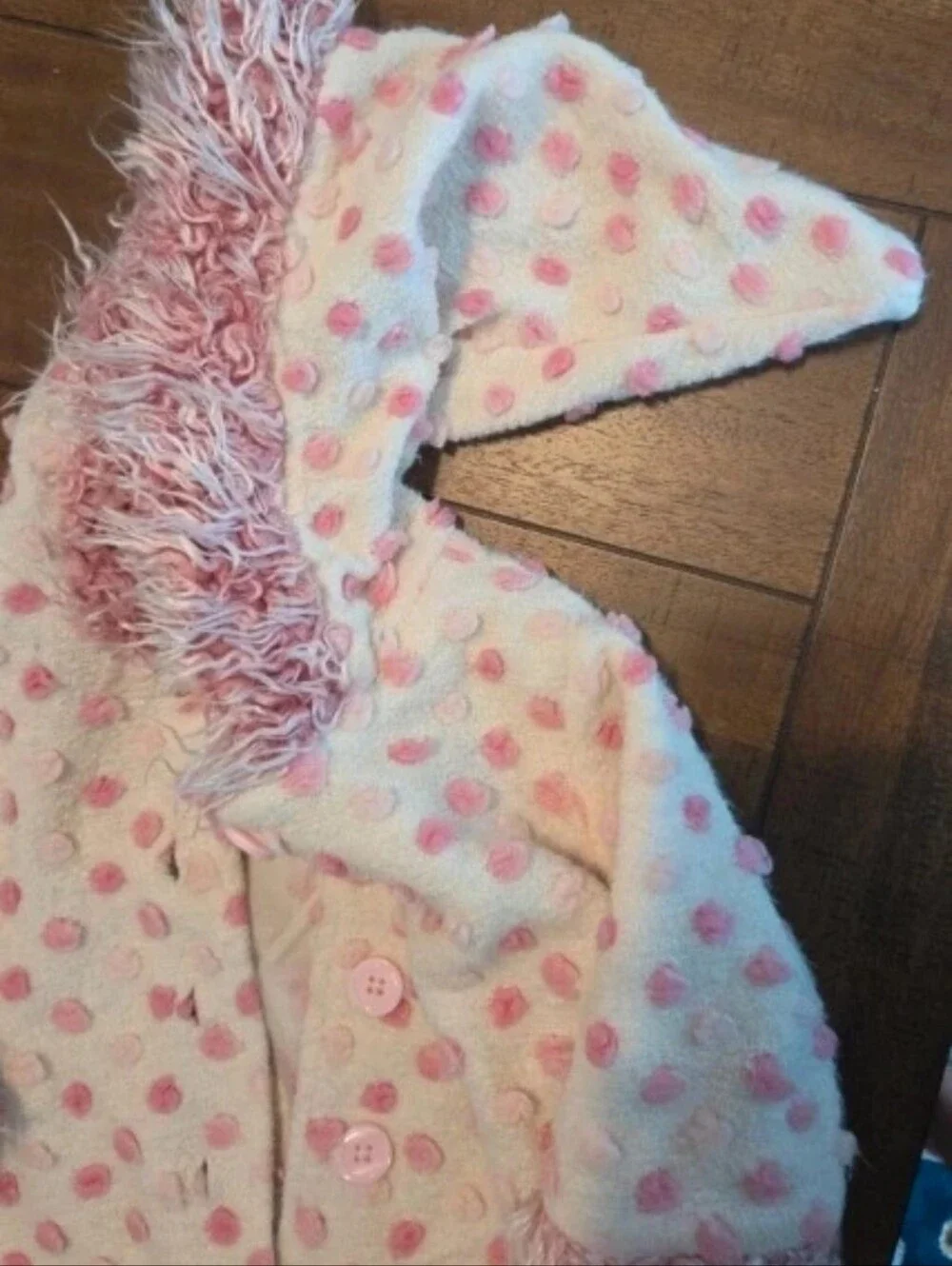 Hanna Andersson Vintage Pink Polka Dot Gnome Pixie Hood Fleece Jacket Size 70